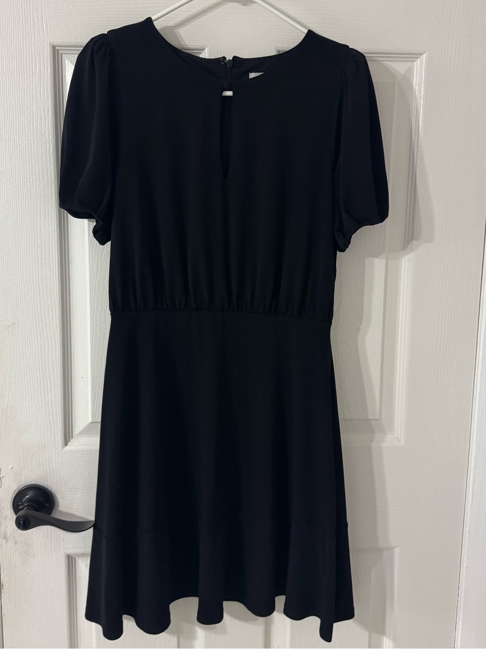 LOFT Black Short Puff Sleeve Skater Dress